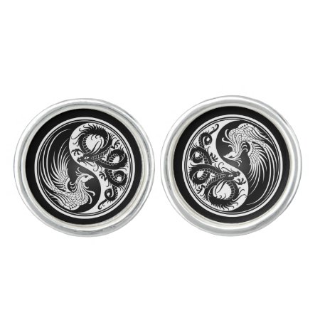 White And Black Dragon Phoenix Yin Yang Cufflinks