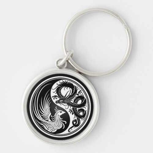White and Black Dragon Phoenix Yin Yang Keychain