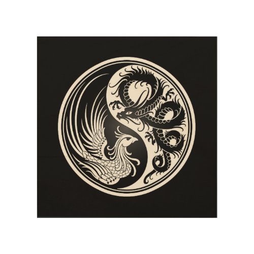 White and Black Dragon Phoenix Yin Yang Wood Wall Decor