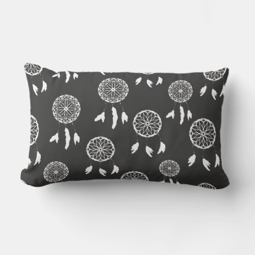 White and Black Dreamcatcher Modern Bohemian  Lumbar Pillow