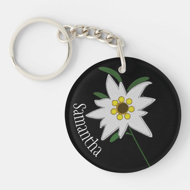 White and Black Edelweiss Flower Custom  Keychain (Front)