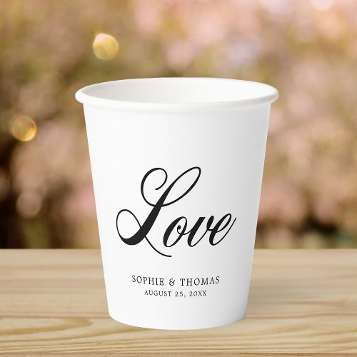 White and Black Elegant Cursive Love Paper Cups