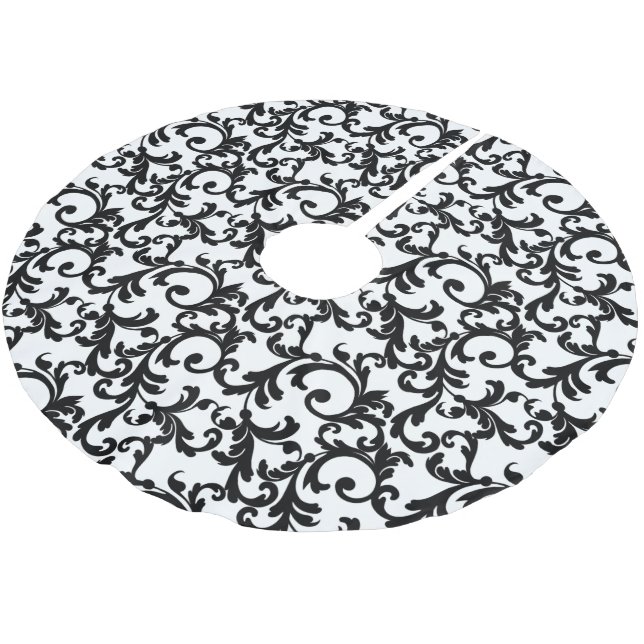 White and Black Elegant Damask Brushed Polyester Tree Skirt (Angled)