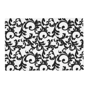 White and Black Elegant Damask Print Placemat