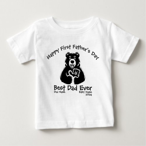 White and black First Fathers day cute bear Baby T_Shirt