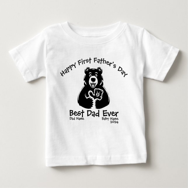 White and black First Father's day cute bear Baby T-Shirt (Front)