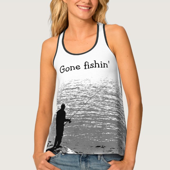 White and Black Fishing Sports Tank Top (Front)