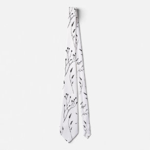 White and black floral Fowers natural Botanical Neck Tie