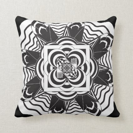 White and Black Floral Mandala Throw Pillow