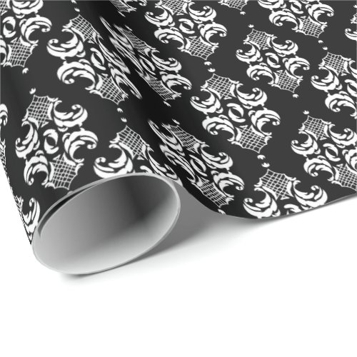 White And Black Floral Ornaments Geometric Pattern Wrapping Paper