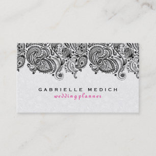 White And Black Floral Paisley Lace Business Card