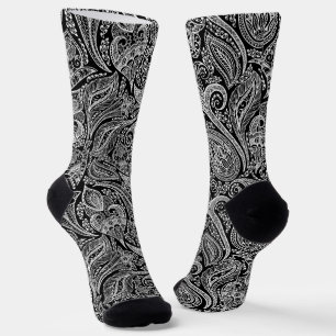 White and black floral paisley pattern socks