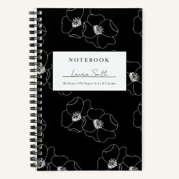 White And Black Floral Personalized Notebook