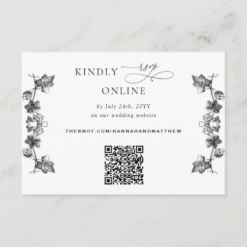 White and Black Floral QR Code RSVP Wedding Enclosure Card