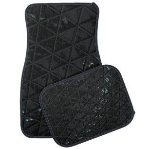 White and black floral textile car floor mat