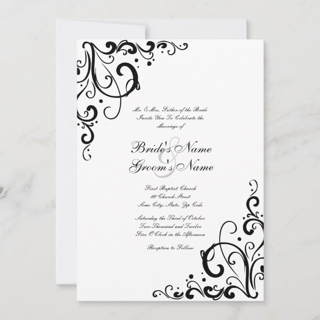 White and Black Flourish Wedding Invitation (Front)