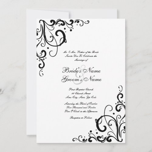 White and Black Flourish Wedding Invitation