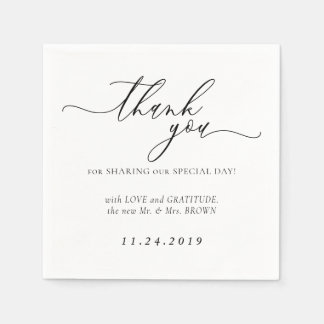 White and Black Formal Minimalist Decor Wedding Napkins
