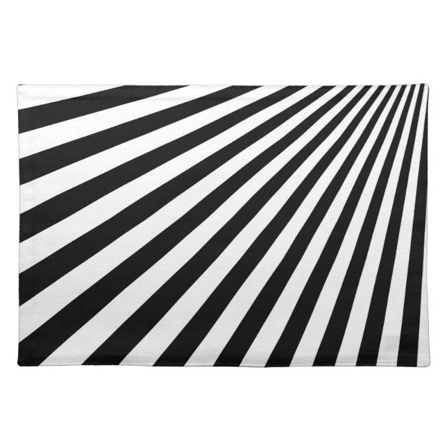 White and Black Funky Striped Abstract Art Cloth Placemat (Front)