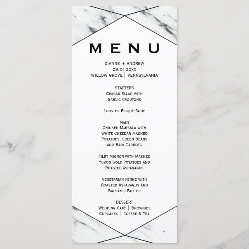 White and Black Geometric Marble Dinner Menu Card