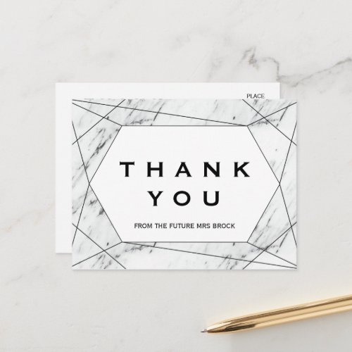 White and Black Geometric Marble Thank You Postcard