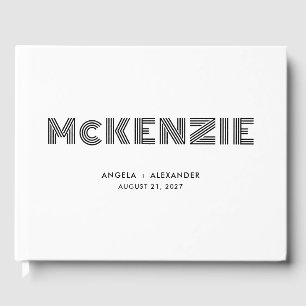 White and Black Geometric Retro Name Wedding Guest Book