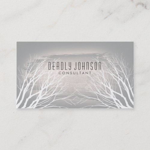 White and Black Gray Watercolor Tree Vintage Business Card