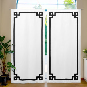 White and Black Greek Key Border Blackout Curtains