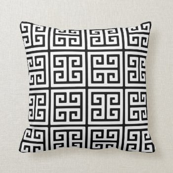 White And Black Greek Key Pattern Throw Pillow by zarenmusic at Zazzle