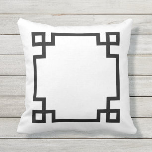 White and Black Greek Key Throw Pillow