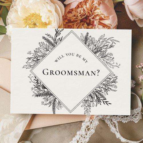 White and Black Greenery Groomsman Proposal Card