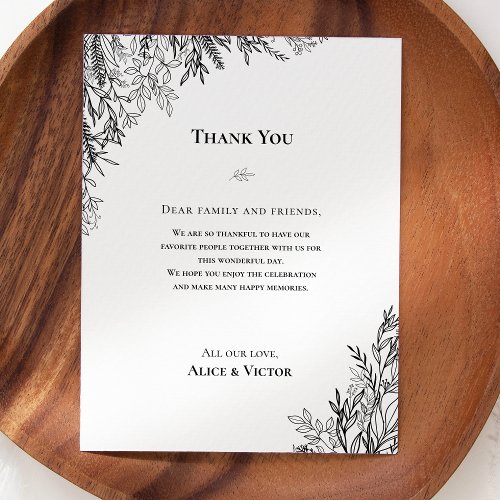 White and Black Greenery Reception Thank You Card