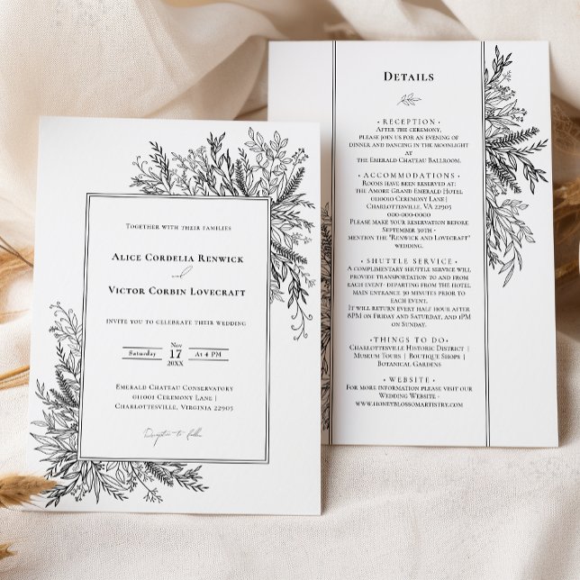 White and Black Greenery Wedding Details and Invitation (Creator Uploaded)