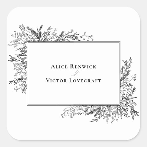 White and Black Greenery Wedding Envelope Stickers