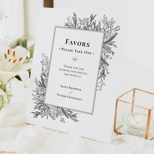 White and Black Greenery Wedding Favors Pedestal Sign