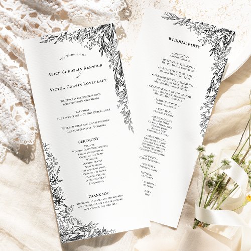 White and Black Greenery Wedding Flat Program