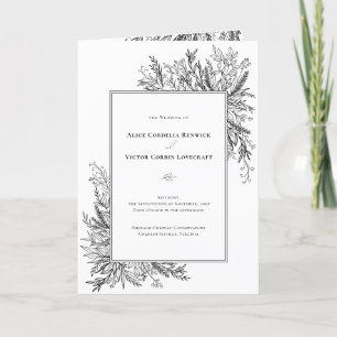 White and Black Greenery Wedding Folded Program