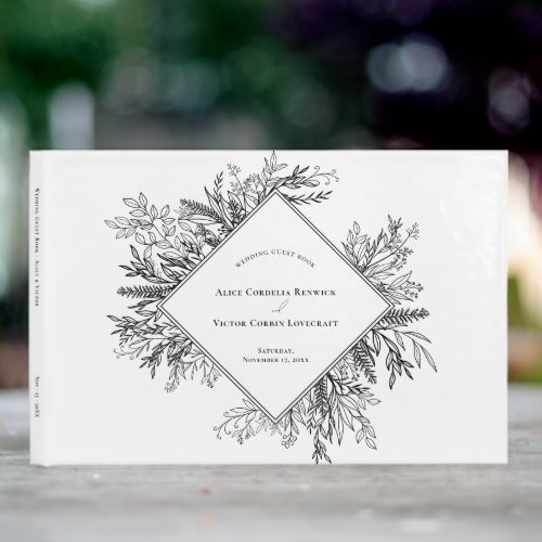 White and Black Greenery Wedding Guest Book