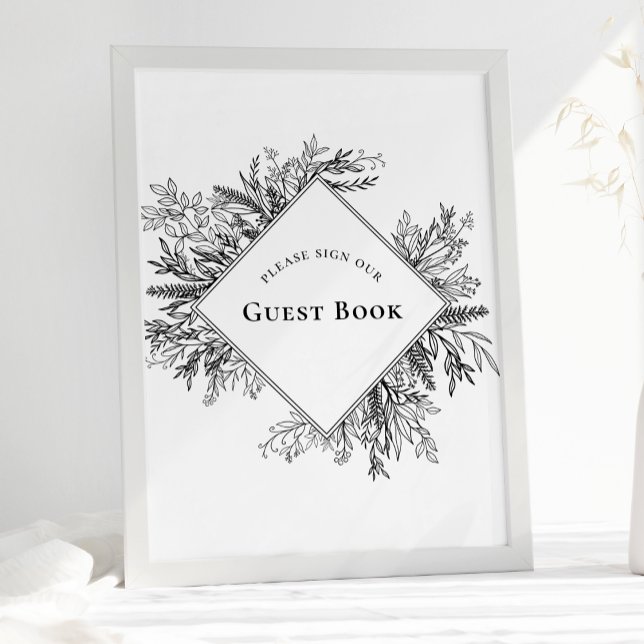 White and Black Greenery Wedding Guest Book Sign (Creator Uploaded)