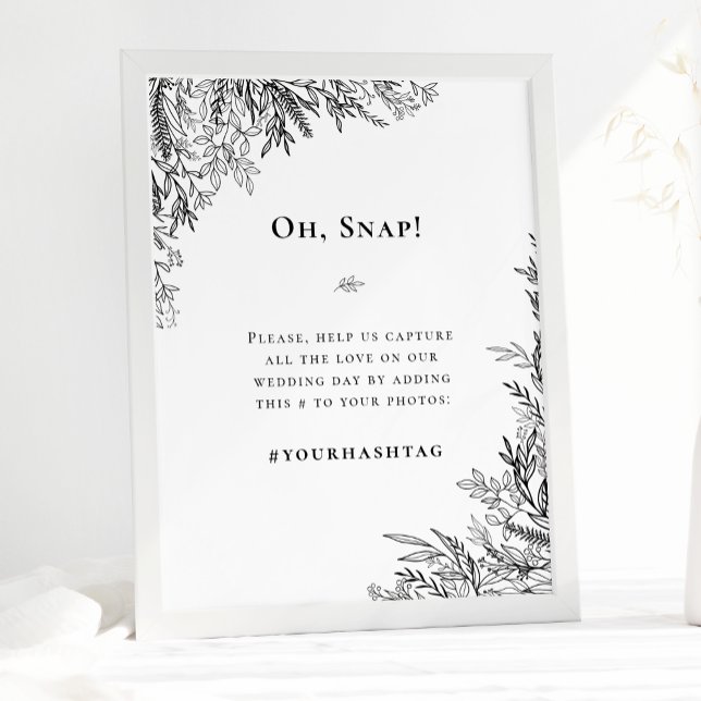 White and Black Greenery Wedding Hashtag Poster (Creator Uploaded)