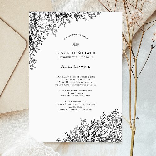 White and Black Greenery Wedding Lingerie Shower Invitation