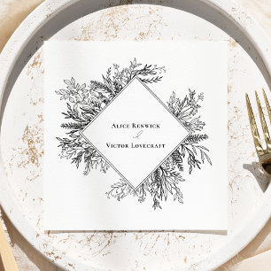 White and Black Greenery Wedding Napkins