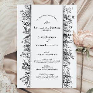White and Black Greenery Wedding Rehearsal Dinner Invitation