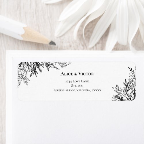 White and Black Greenery Wedding Return Address Label