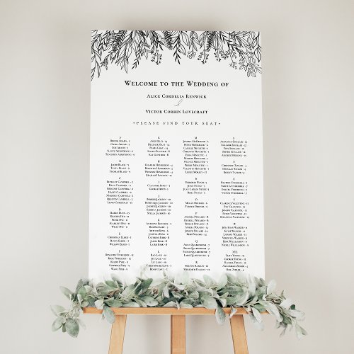 White and Black Greenery Wedding Seating Chart Foam Board