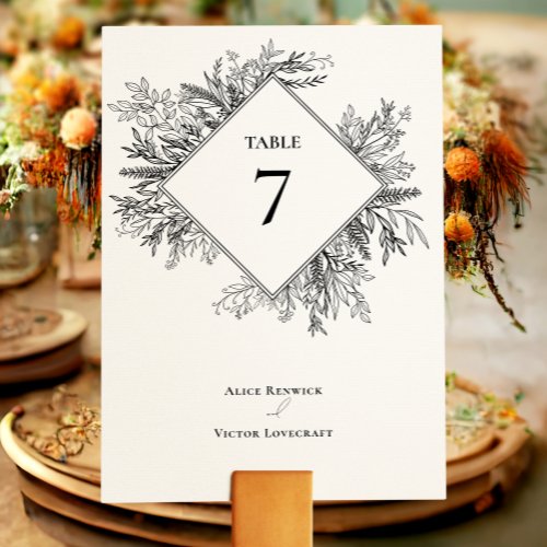 White and Black Greenery Wedding Table Number