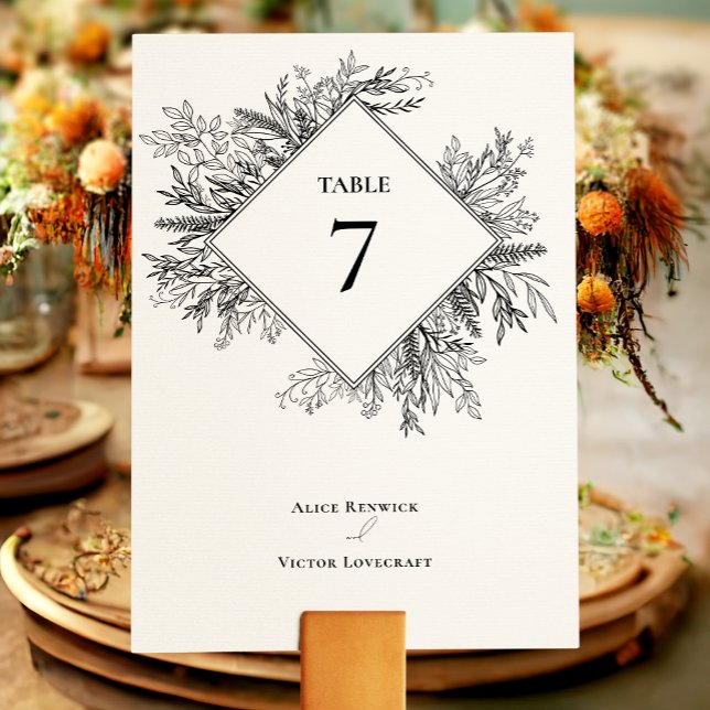 White and Black Greenery Wedding Table Number (Creator Uploaded)