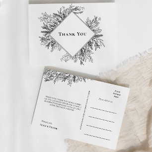 White and Black Greenery Wedding Thank You Postcard