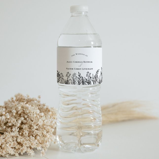 White and Black Greenery Wedding Water Bottle Label (Creator Uploaded)