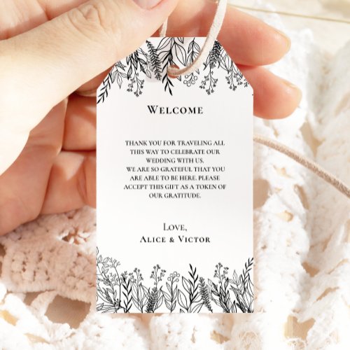 White and Black Greenery Wedding Welcome Gift Tags